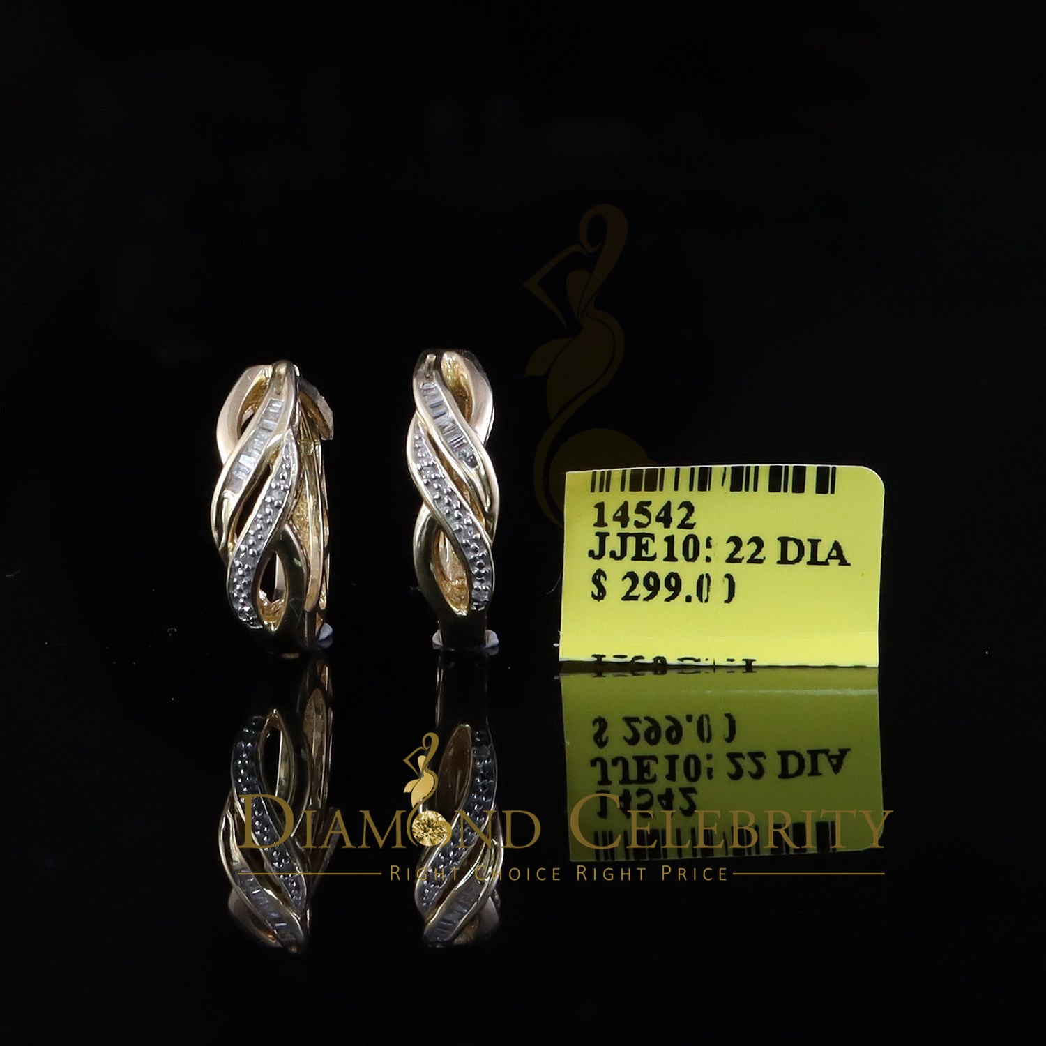 0.10ct Diamond 925 Sterling Silver Yellow Hoop Hola Stud Earring For Men / Women