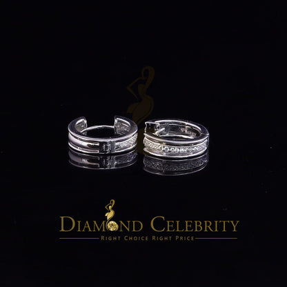 DiamondCelebritees  Men's hip hop White 925 Sterling Silver Cubic Zirconia 1 row Huggie Hoop Earring