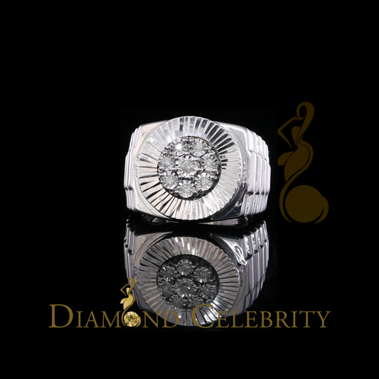 DiamondCelebritees 925 Sterling Silver 0.15CT Real Diamond Wide Band White Mens Engagement Ring SZ9