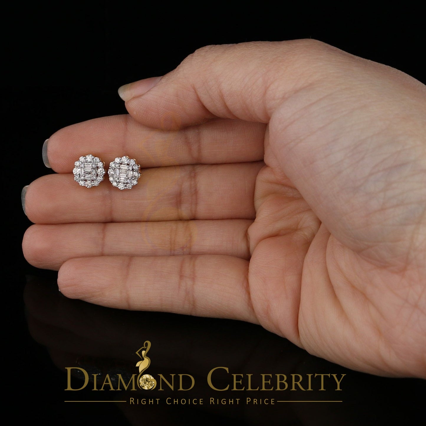 DiamondCelebritees 10K Real Yellow Gold with 0.66CT Real Diamond Men's/Women's Stud Earrings