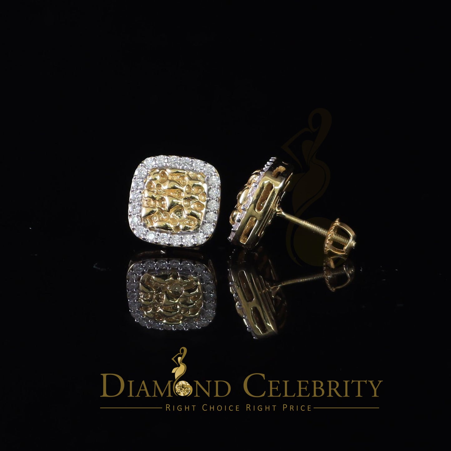 DiamondCelebritees 1.5ct Moissanite Yellow 925 Silver Womens Round Edge Square Shape Nugget Earring