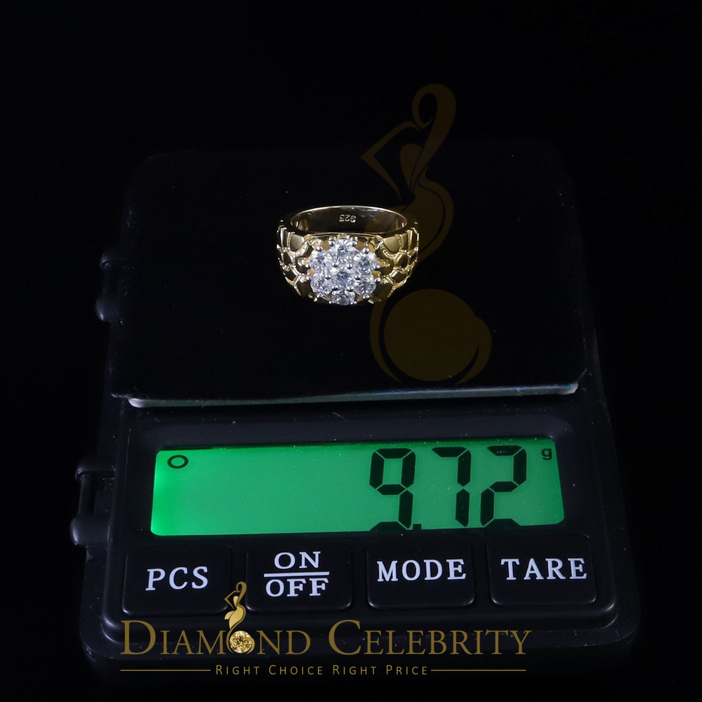 DiamondCelebritees 925 Yellow Sterling Silver 2.34ct Cubic Zirconia Promise Flower Ring Size 9