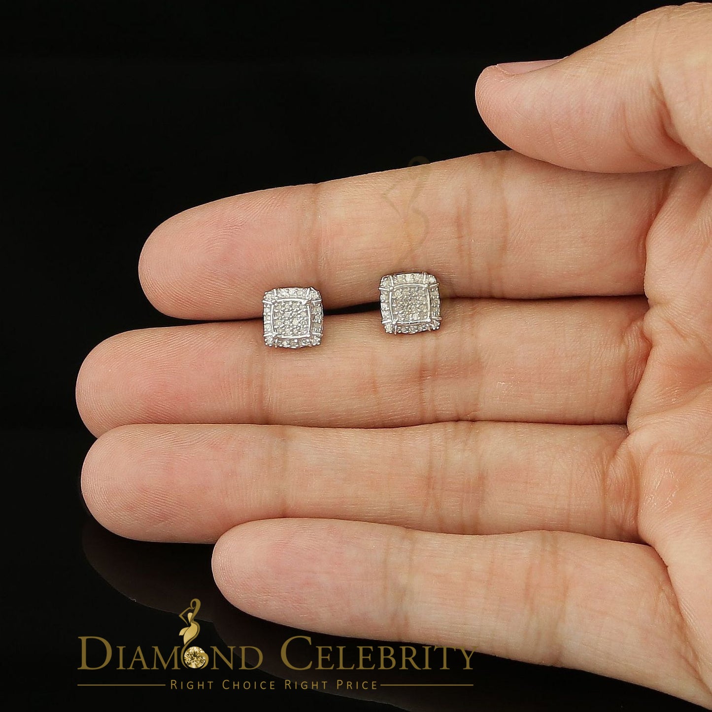 DiamondCelebritees 0.25ct Diamond 925 Sterling Silver White Square Earring For Men's / Women's