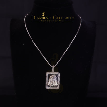 DiamondCelebritees Men's Square JESUS White 925 Sterling Silver 0.66ct CZ '1.00'inch 3D Pendant