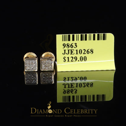 DiamondCelebritees 925 Yellow Silver 0.05ct Sterling Diamond Square Earring For Men's & Women's