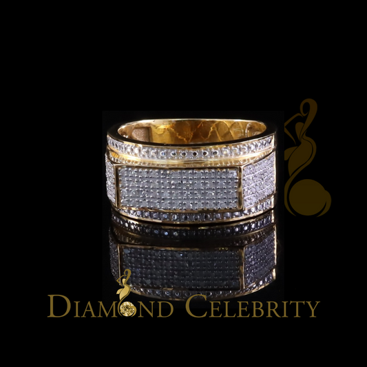 DiamondCelebritees Trendy Micro 0.33ct Real Diamond Men's 925 Silver Yellow Band Style Ring Sz 10