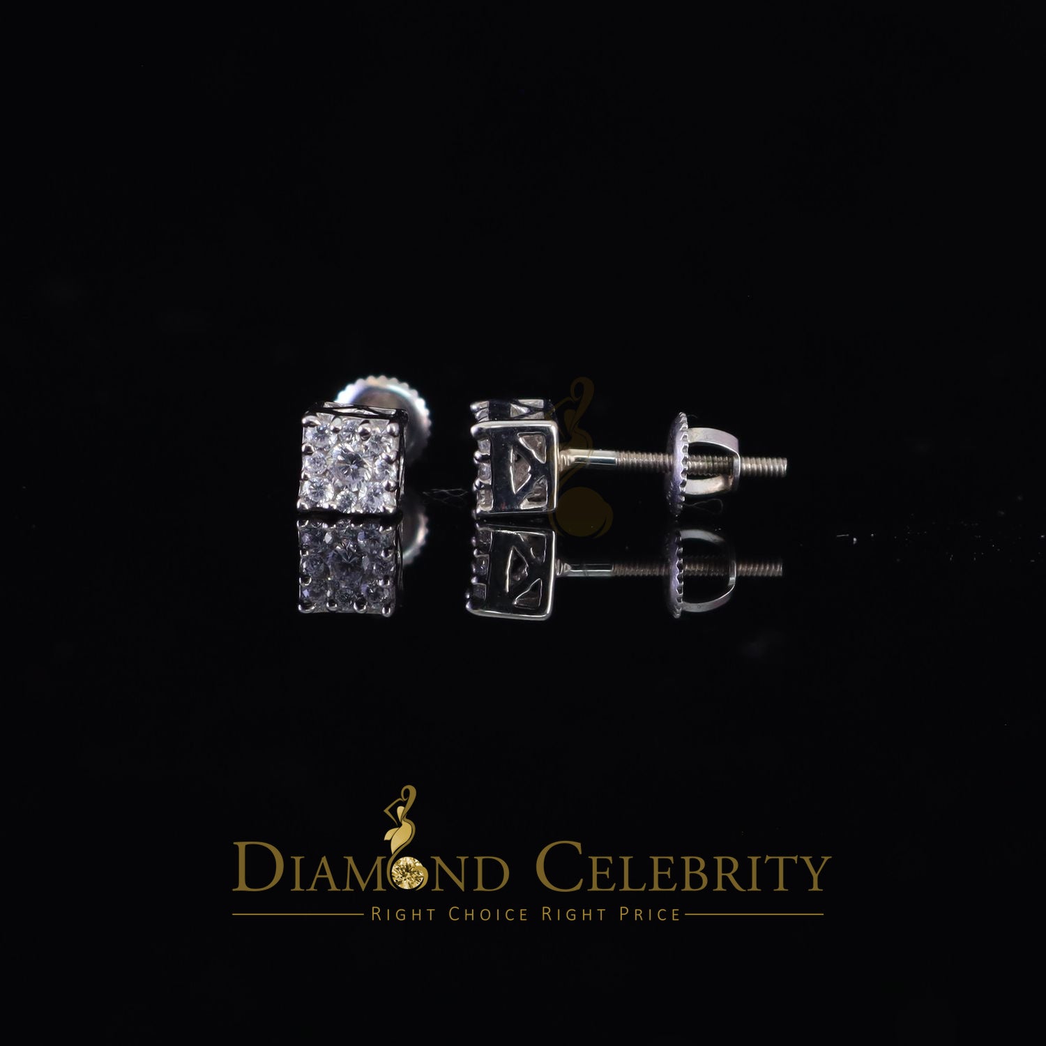 DiamondCelebritees  0.55ct Cubic Zirconia 925 White Sterling Silver Women's Hip Hop Square Earrings