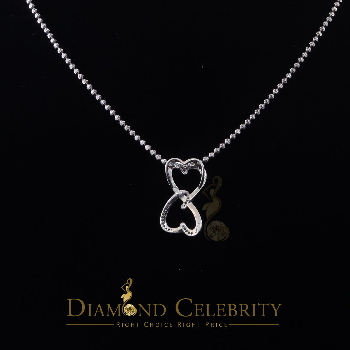 DiamondCelebritees 925 Sterling White Silver Pendant with Dual Heart Shape 0.00ct Cubic Zirconia