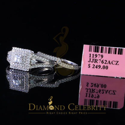 DiamondCelebritees 2.44ct Cubic Zirconia Sterling White Silver Square Bridal Womens Ring Size 7