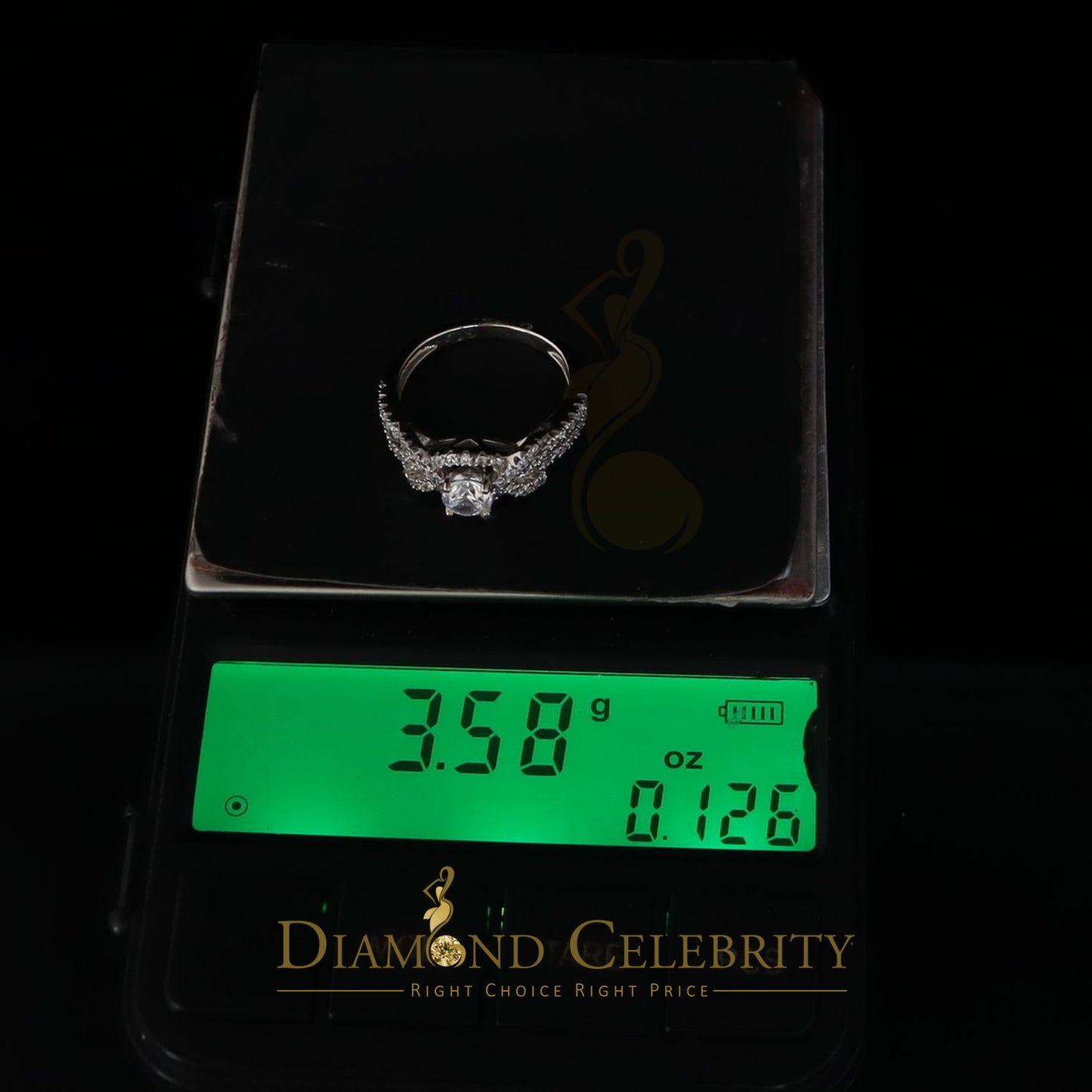 DiamondCelebritees 925 Women's White Silver 3.0ct CZ Centre 0.50ct Round Engagement Ring SZ 7