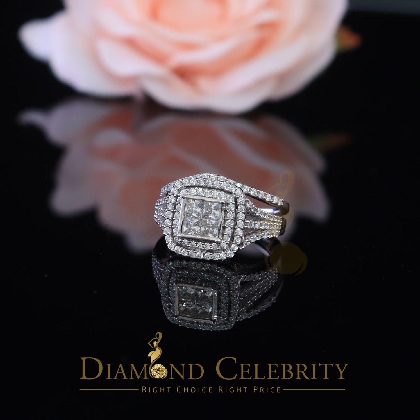 DiamondCelebritees 4.00ct Cubic Zirconia Sterling White Silver Round Engagement Women's Ring Size 8