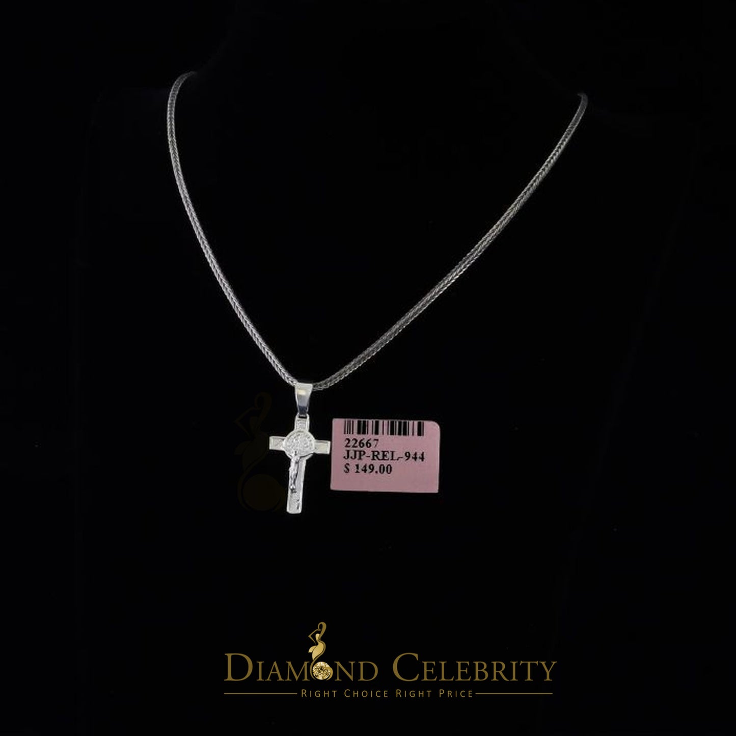 DiamondCelebritees 925 Sterling Silver Men's/Women's Jesus Cross Pendant White Religious