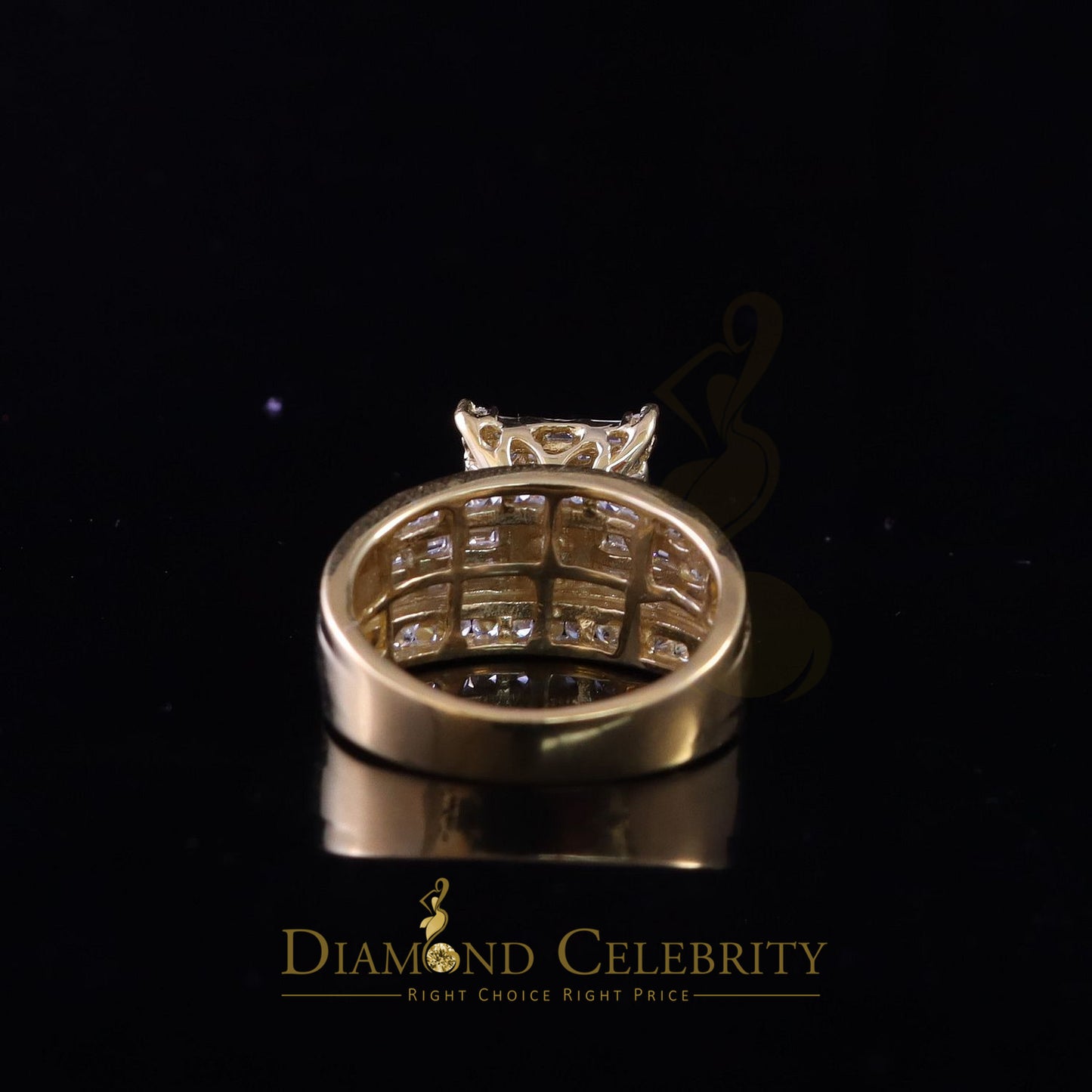 DiamondCelebritees 925 Yellow Square 2.34 ct Cubic Zirconia Silver Engagement Men's Ring Size 9
