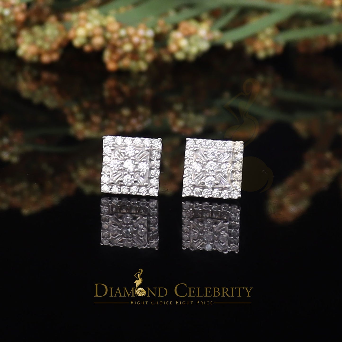DiamondCelebritees  925 White Sterling Silver 0.74ct Cubic Zirconia Square Women's Stud Earrings