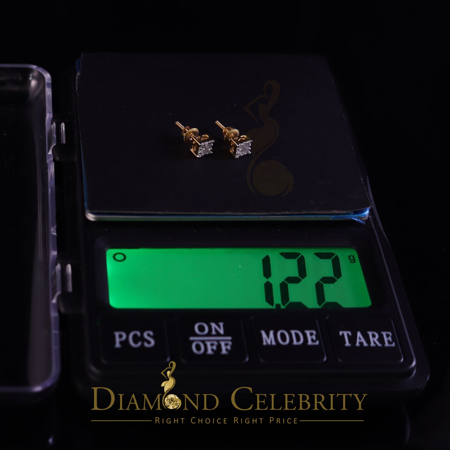 DiamondCelebritees 10k Real Yellow Gold 0.25ct VVS 'D' Color Real Moissanite Stud Square Earrings