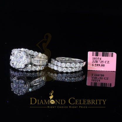 DiamondCelebritees 925 Sterling Womens 13.00ct White Cubic Zirconia Silver Trio Womens Ring Size 9