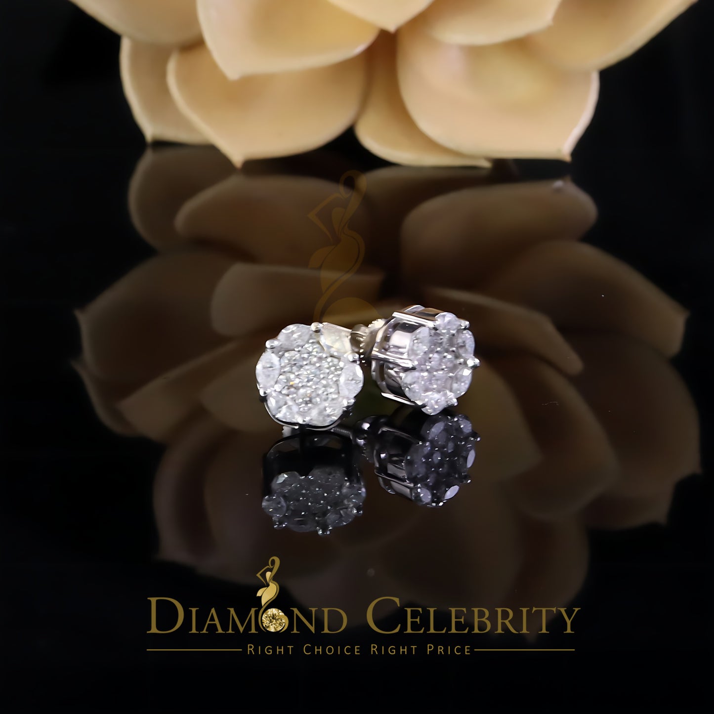 Diamondcelebritees 925 Moissanite White flower 1.00ct Silver Women's Marquise Stud Earrings VVS' D