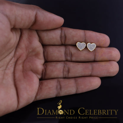 DiamondCelebritees Real 10K Yellow Gold Heart Round Stud 8.58mm Earrings with Real 0.25CT Diamonds