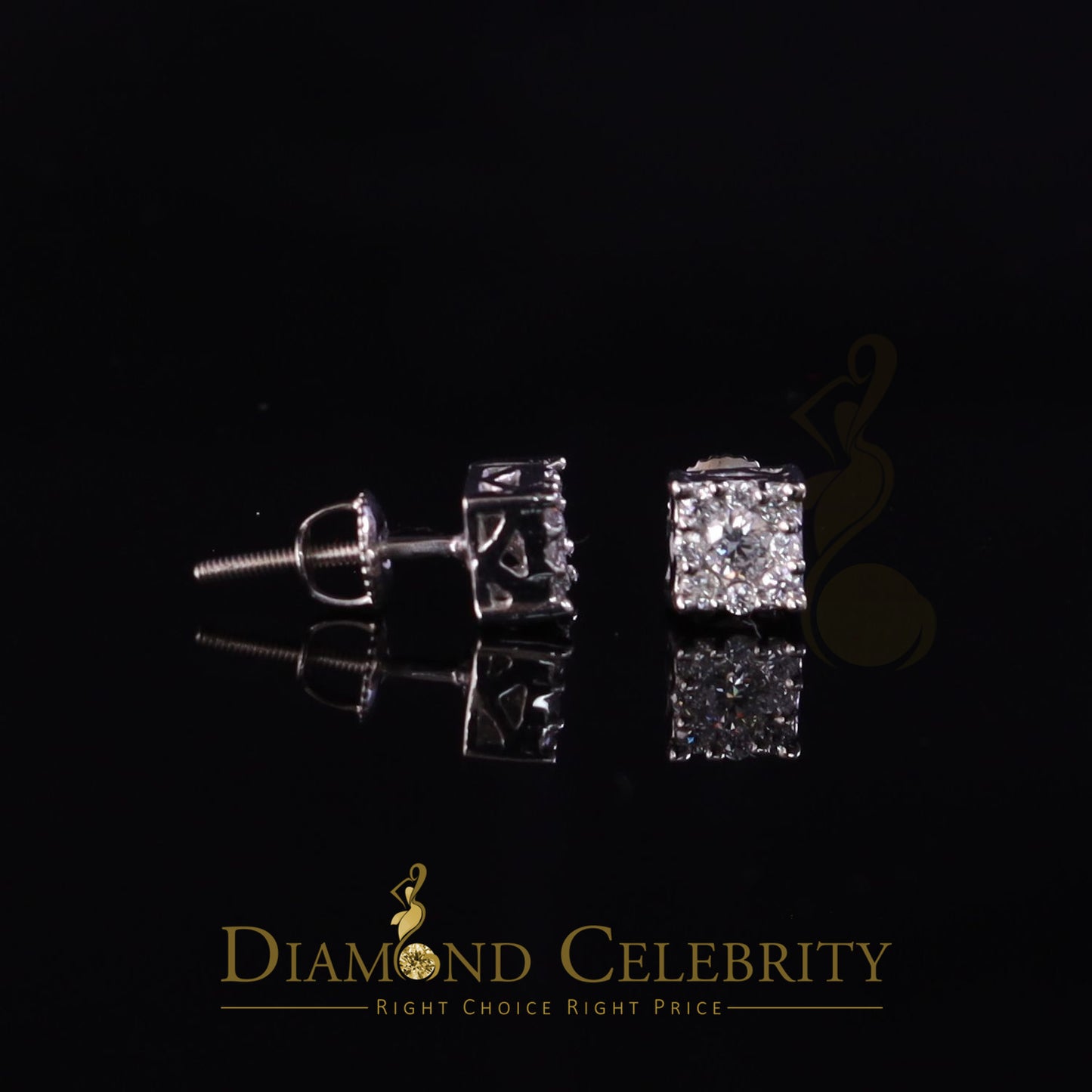 DiamondCelebritees 10k Real White Gold 0.33ct VVS 'D' Color Real Moissanite Stud Square Earrings