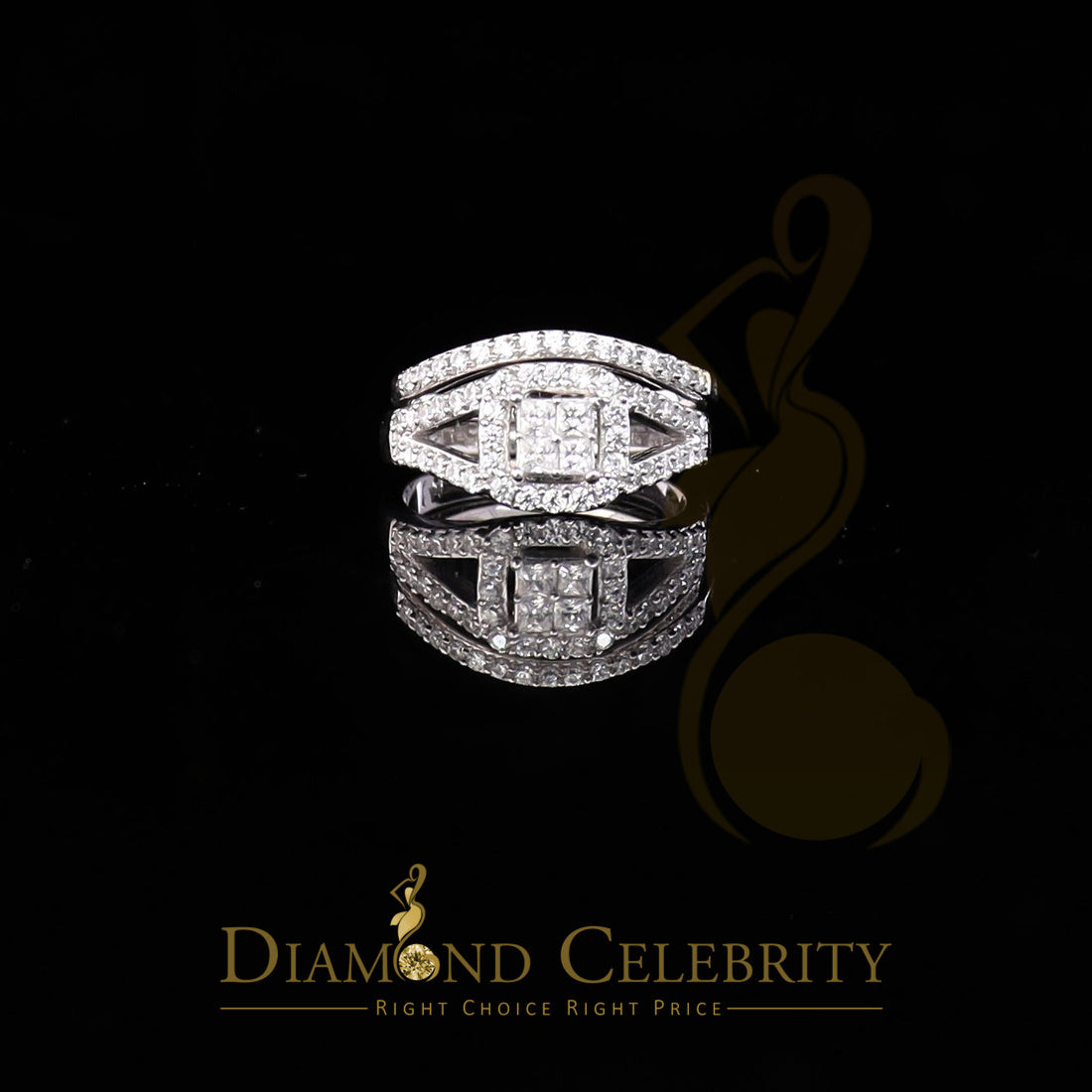 DiamondCelebritees 925 Sterling White Silver Square Cubic Zirconia 1.50ct Bridal Womens Ring Size 7