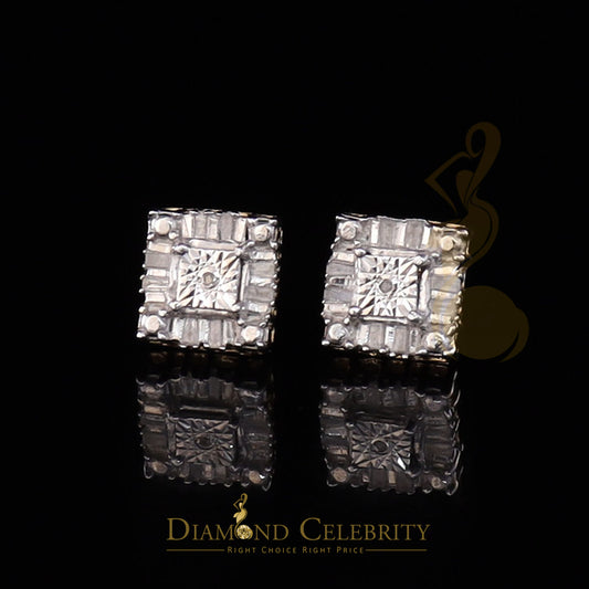 King of Blings-Micro Pave Yellow 925 Silver 0.20ct Real Diamond Men & Women Square Earrings