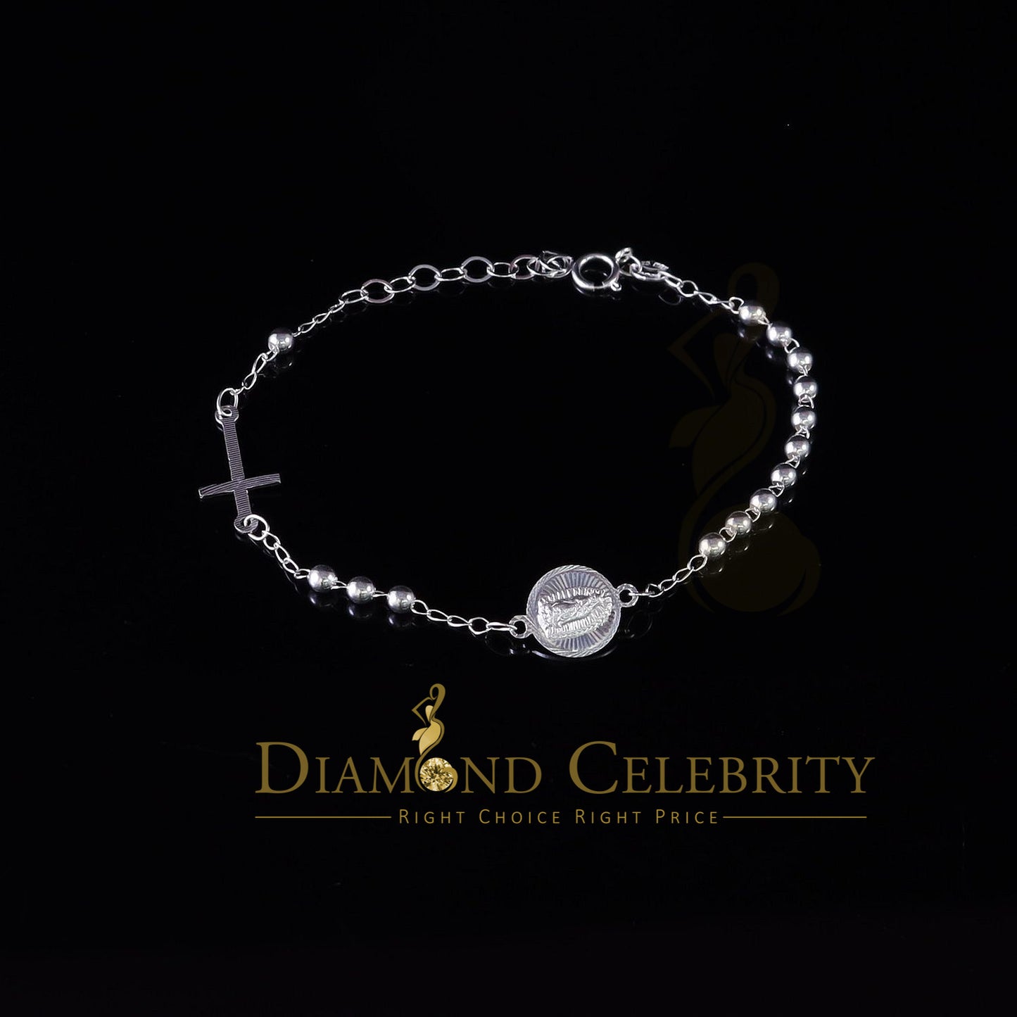 DiamondCelebritees 925 Sterling Plain Silver Virgin Merry White Oval Shape Women's Religious Bracelet