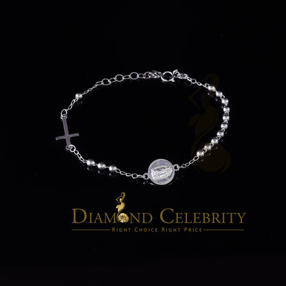 DiamondCelebritees 925 Sterling Plain Silver Virgin Merry White Oval Shape Women's Religious Bracelet