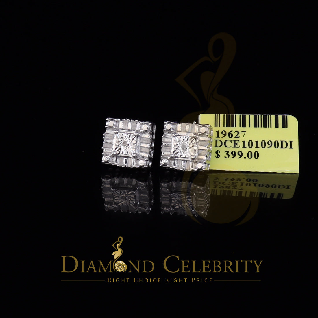 DiamondCelebritees Micro Pave White 925 Silver 0.20ct Real Diamond Men & Women Square Earrings