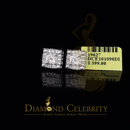 DiamondCelebritees Micro Pave White 925 Silver 0.20ct Real Diamond Men & Women Square Earrings