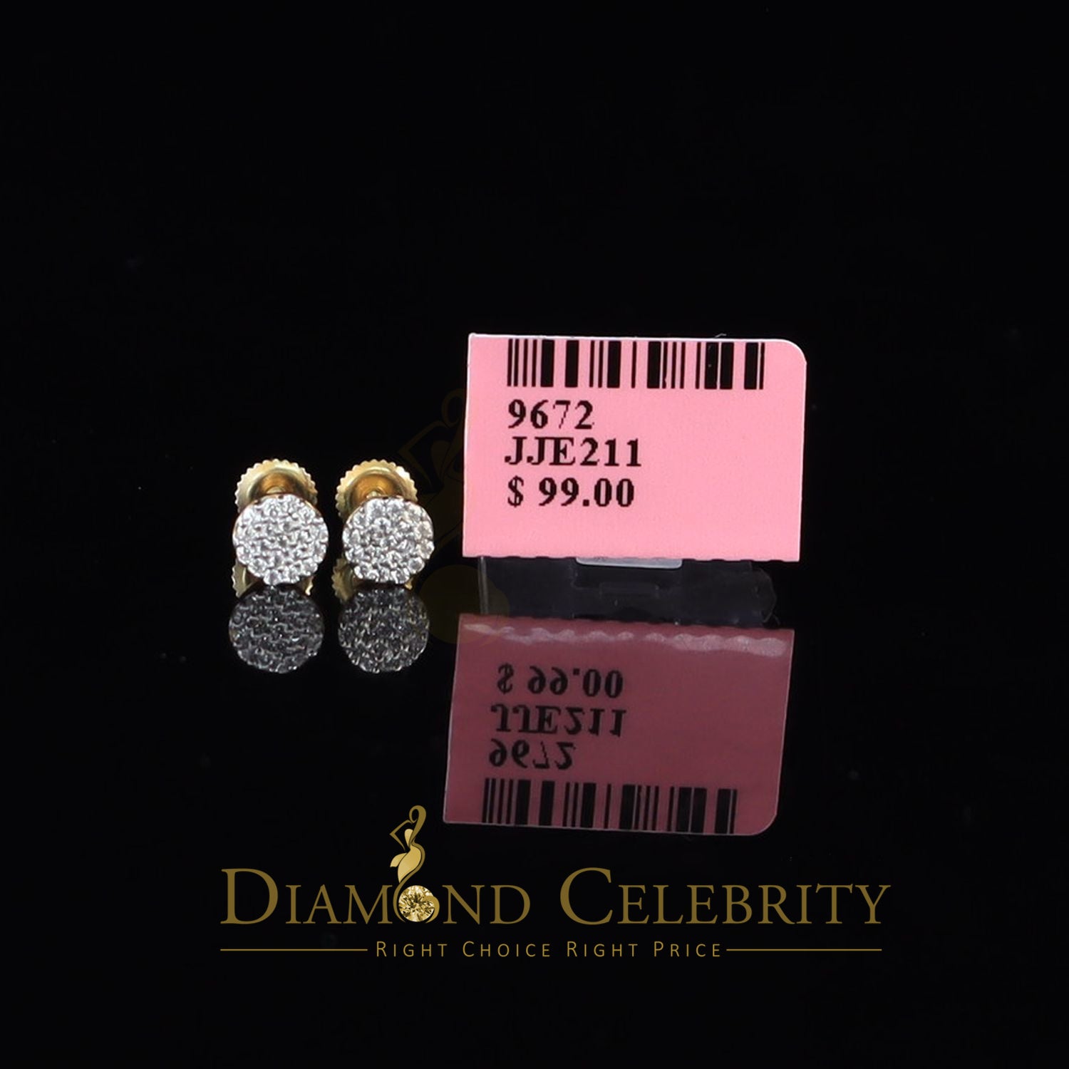 DiamondCelebritees  0.30ct Cubic Zirconia 925 Yellow Silver Aretes Para Hombre Women Round Earrings