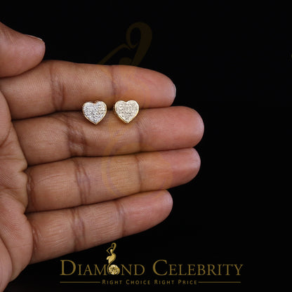 DiamondCelebritees Micro Pave Heart 925 Yellow Silver 0.10ct Real Diamond Women's /Men's Earring