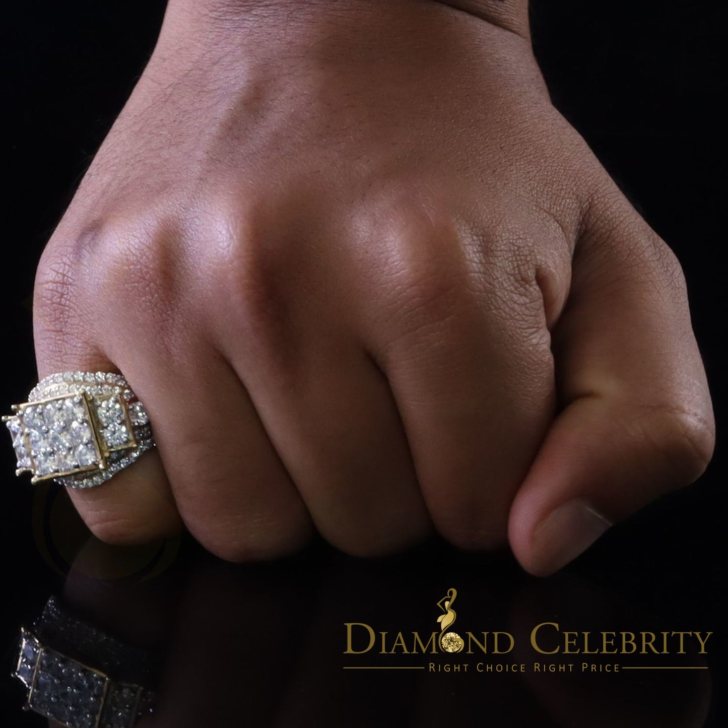 DiamondCelebritees 925 Sterling Yellow Silver 7.76ct Cubic Zirconia Square Engagement Women's Ring Size 9