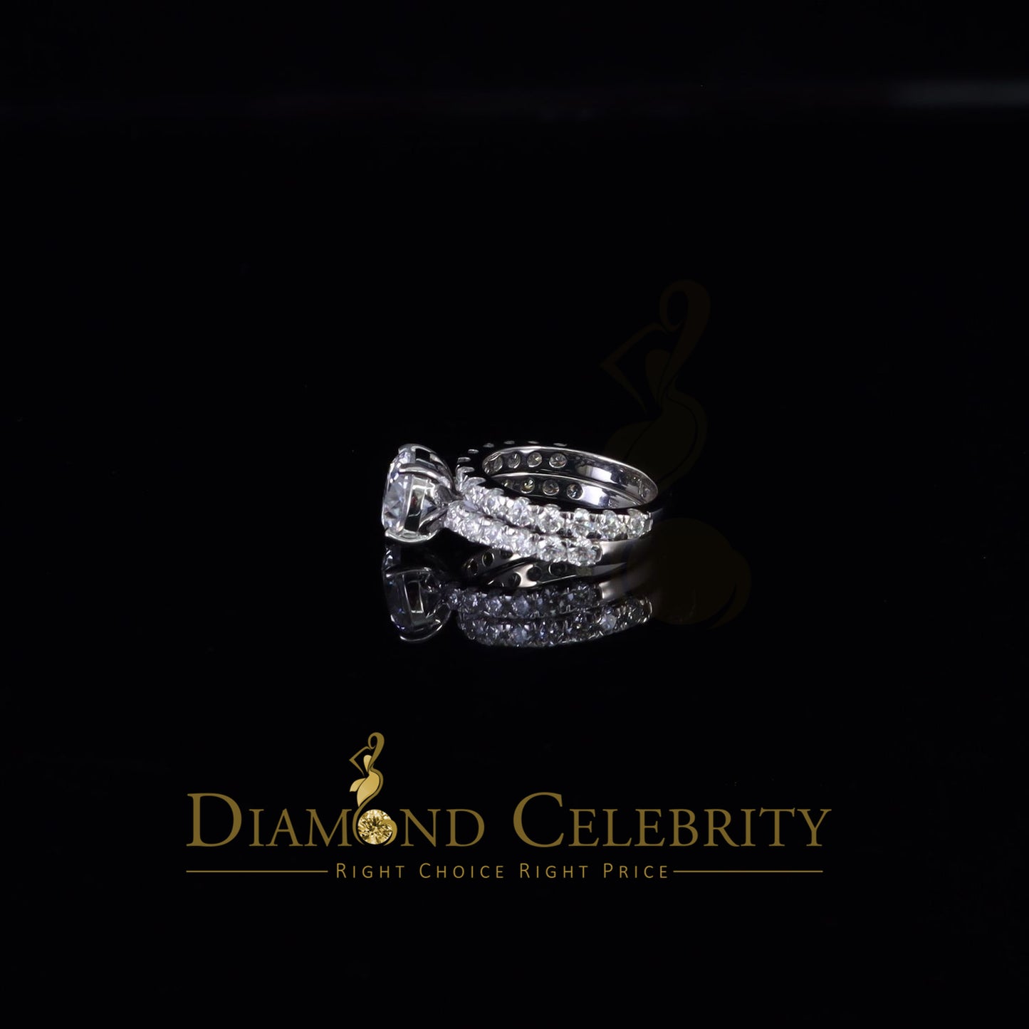 DiamondCelebritees 7.00ct Moissanite White Sterling Silver Men's/ Women Bridal Round Rings Size 8