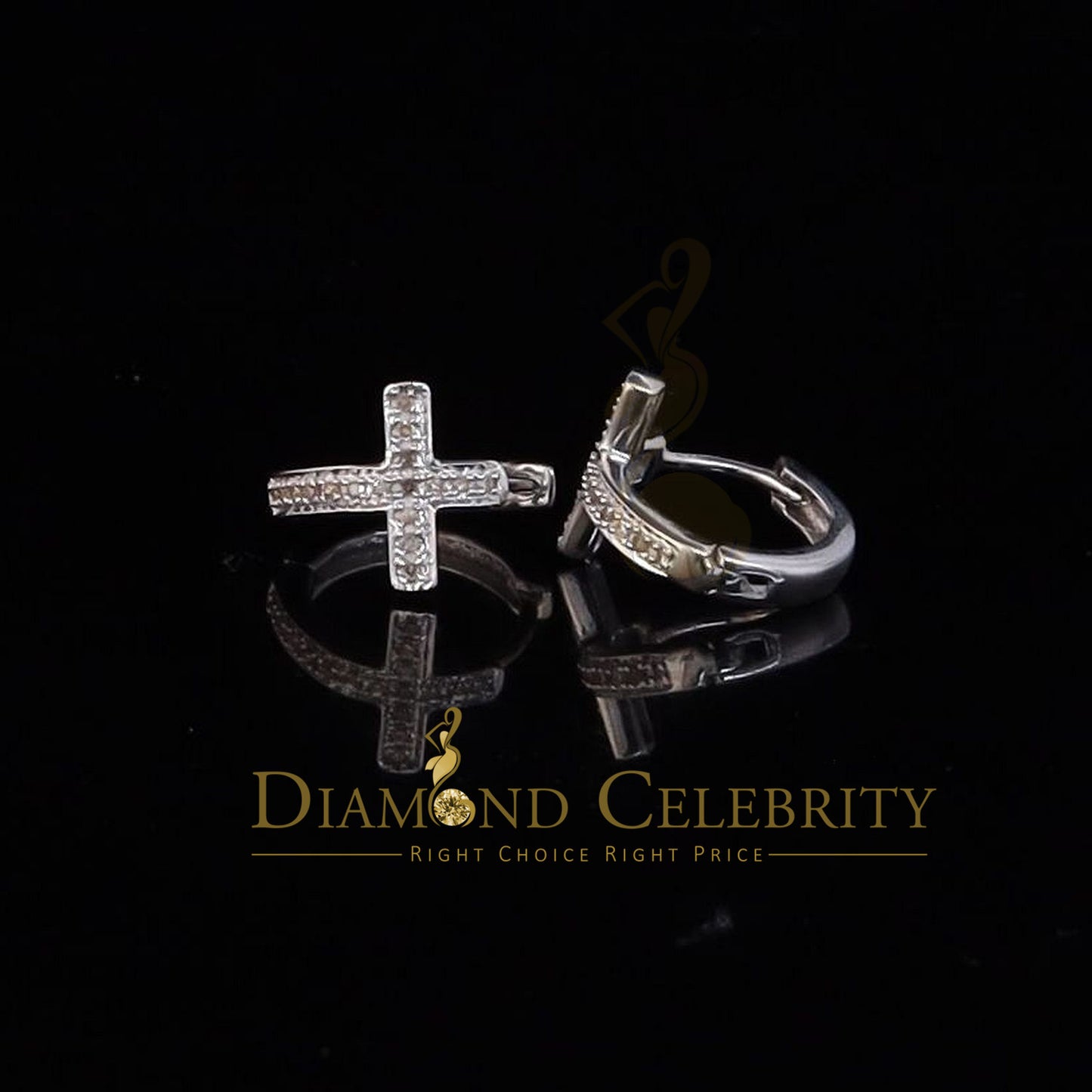 DiamondCelebritees 0.15ct Diamond 925 Sterling Silver White Hoop Stud Earring For Men's / Women's