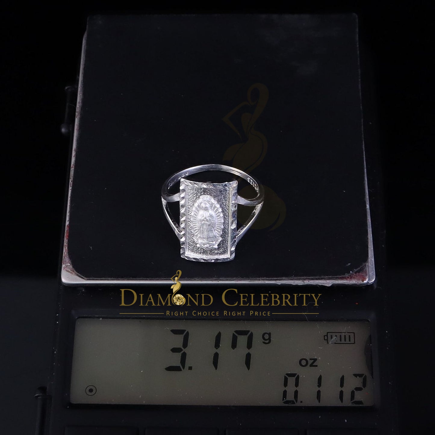 DiamondCelebritees Our Lady Guadalupe White 925 Silver Virgin Merry Protection Shield Ring SZ 7