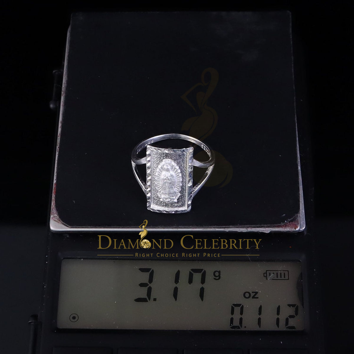 DiamondCelebritees Our Lady Guadalupe White 925 Silver Virgin Merry Protection Shield Ring SZ 6