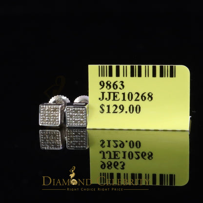 DiamondCelebritees 0.05ct Micro Pave 925 White Silver Diamond Square Earring For Men's & Women's