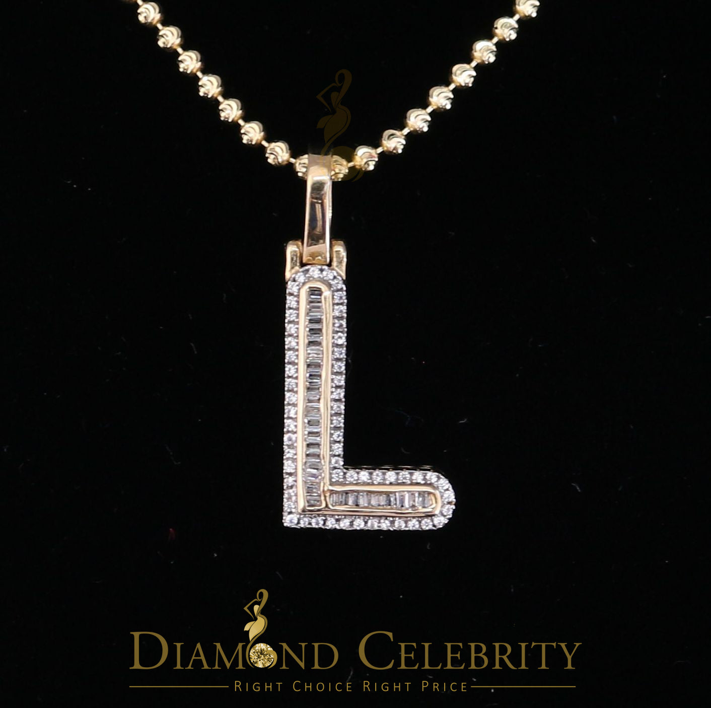 DiamondCelebritees Yellow Bugutte Initial All Alphabet Sterling Silver Pendant with Cubic Zirconia