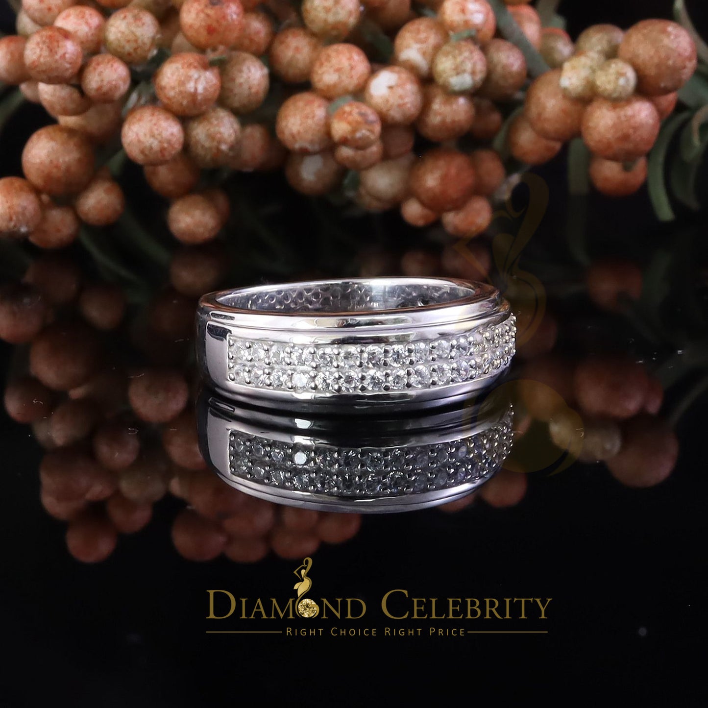 DiamondCelebritees White Silver Round Cubic Zirconia 1.25ct Men Adjustable Ring From SZ 10 to 12