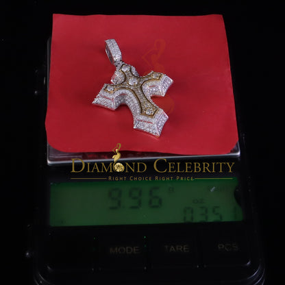 Diamondcelebritees  2.5ct VVS D Moissanite White Tricolor 1.2" Silver Charm Cross Pendant Men/ Women