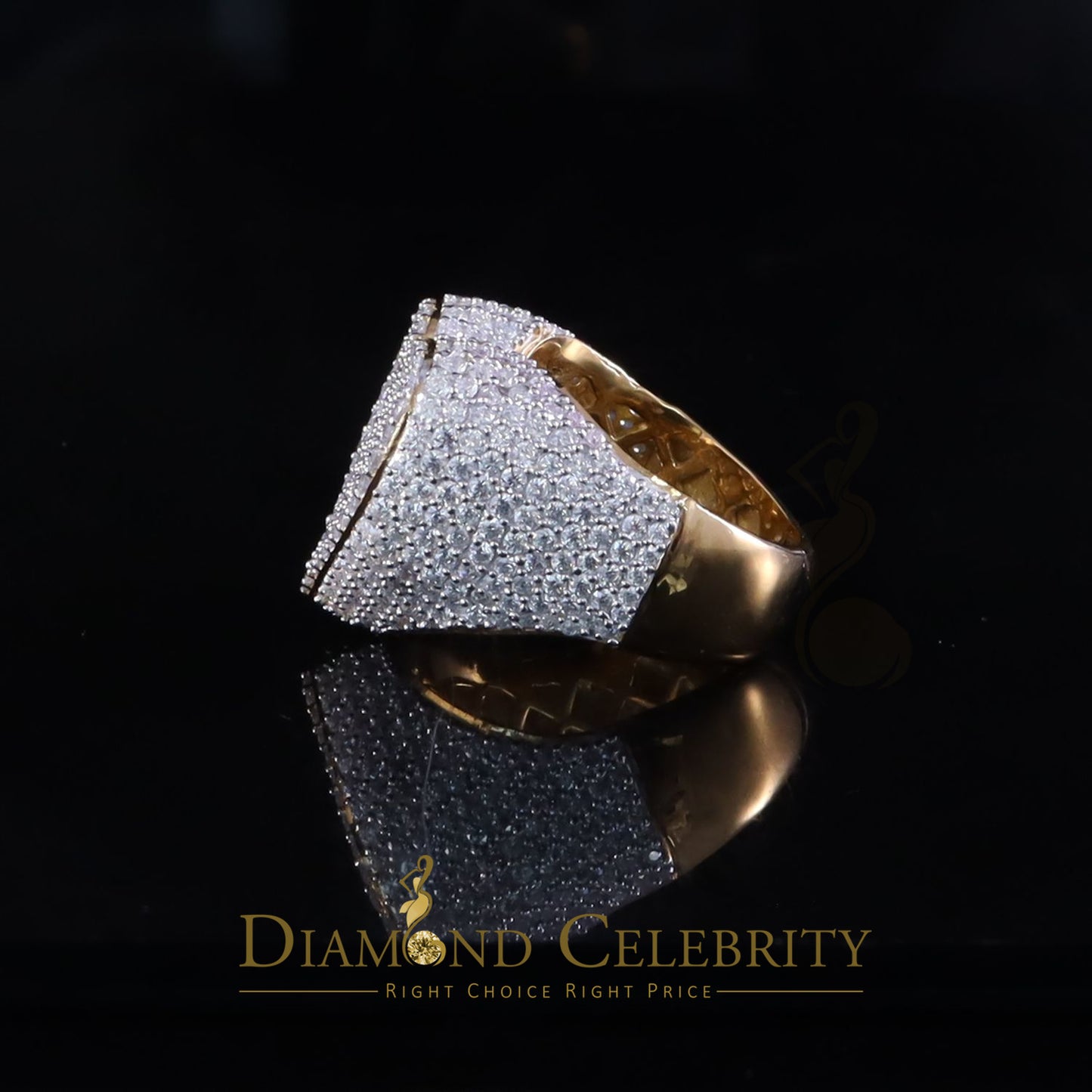 DiamondCelebritees Men's 925 Yellow Silver 5.00ct VVS 'D' Round Moissanite Heart Ring Size 8