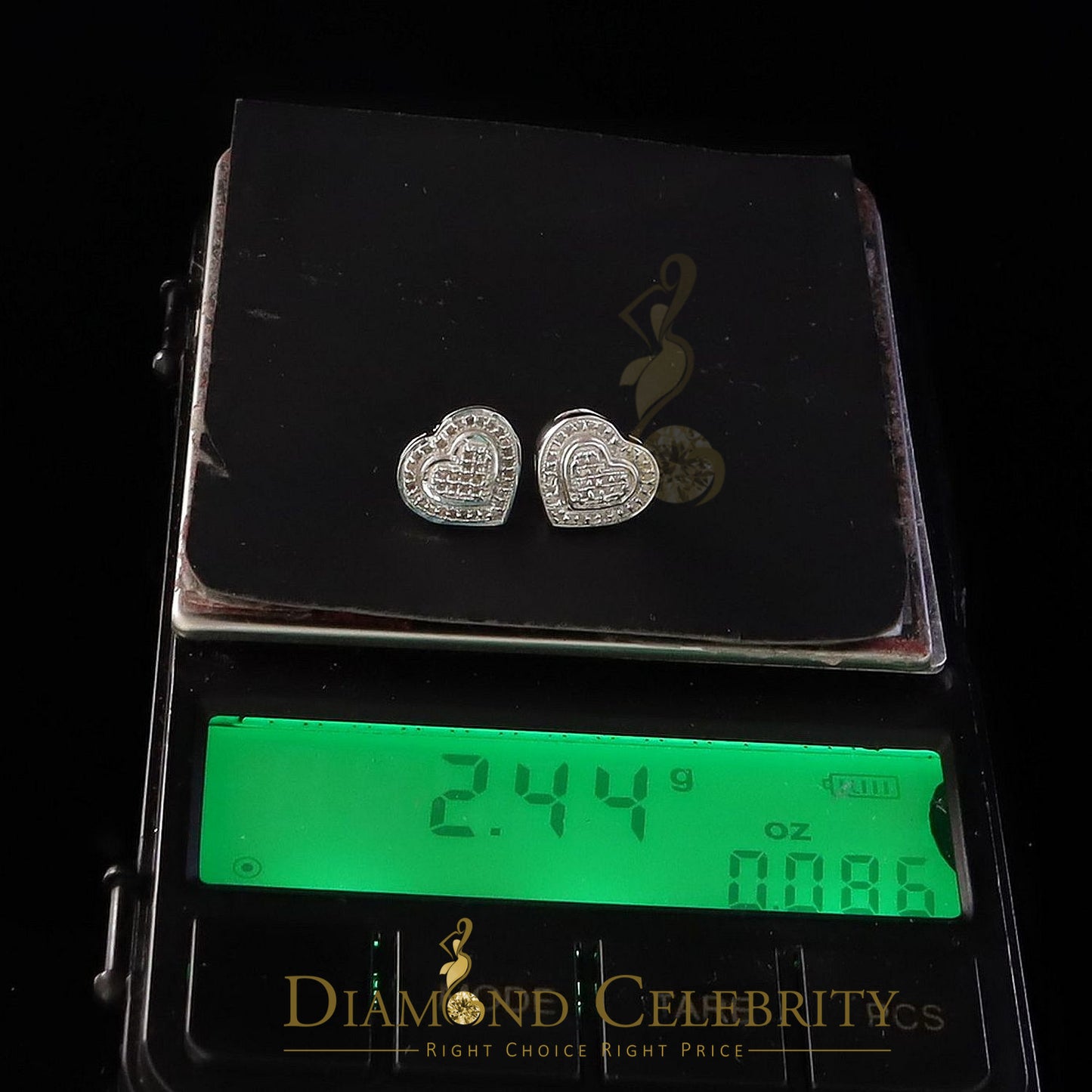 DiamondCelebritees Aretes Para Hombre Heart 925 White Silver 0.20ct Diamond Women's /Men's Earring
