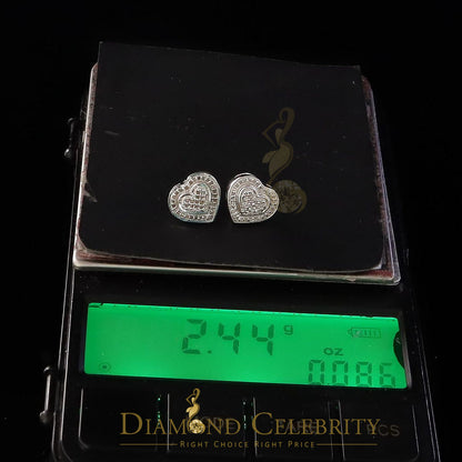 DiamondCelebritees Aretes Para Hombre Heart 925 White Silver 0.20ct Diamond Women's /Men's Earring