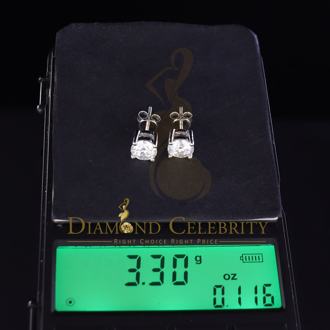 DiamondCelebritees 10k Real White Gold with 3.00ct Round VVS 'D' Color Moissanite Stud Earrings