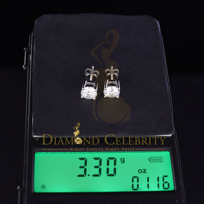 DiamondCelebritees 10k Real White Gold with 3.00ct Round VVS 'D' Color Moissanite Stud Earrings