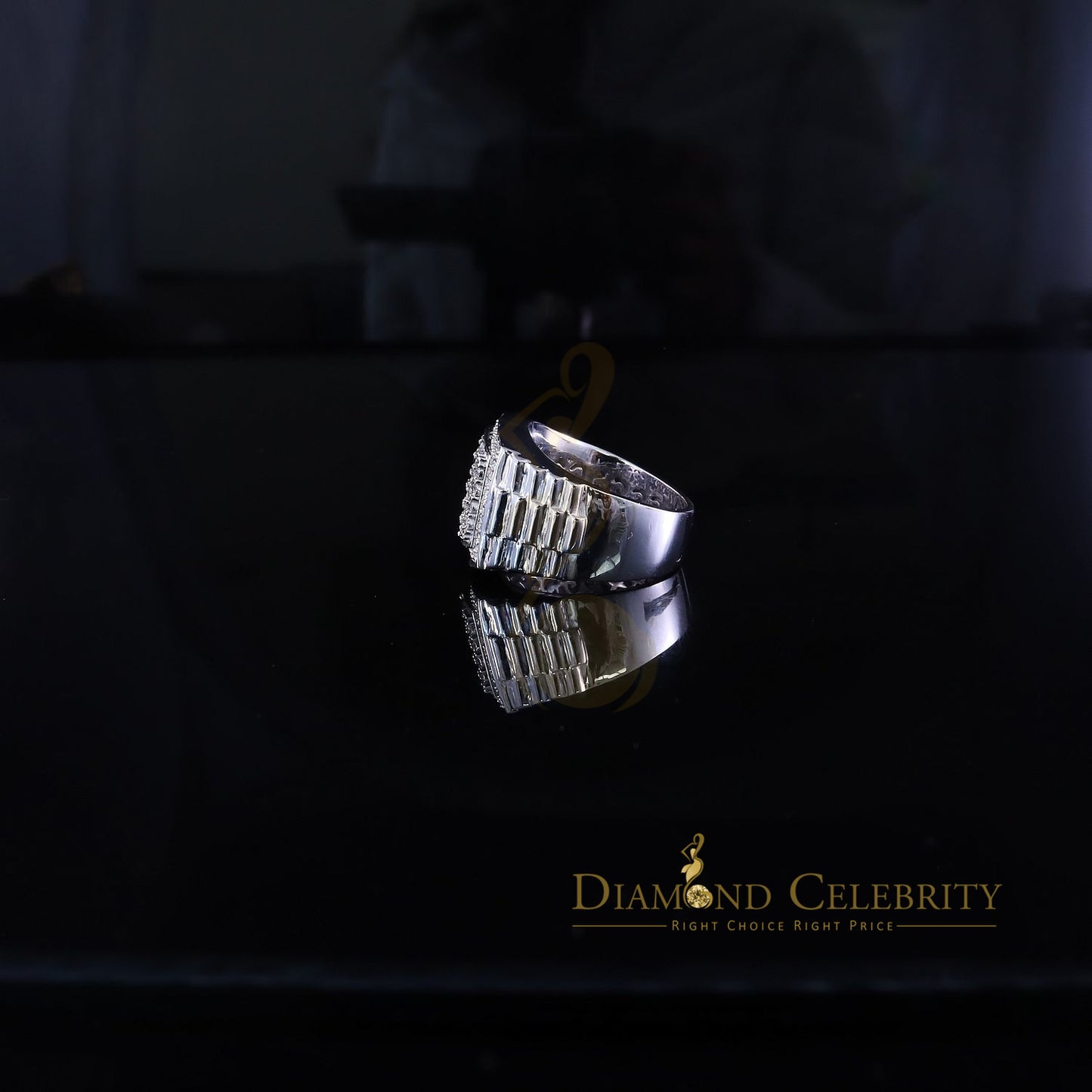 Big Mirage Set Rectangle 0.40ct Real Diamond 925 White Silver Mens Ring Size 10