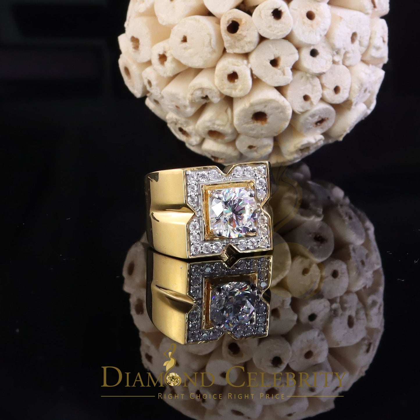 DiamondCelebritees 4.50ct Cubic Zirconia Yellow 925 Silver Men's Adjustable Ring SZ From 9 to 11