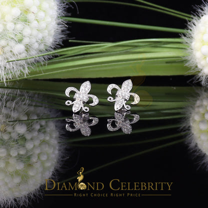 DiamondCelebritees  925 White Silver Women's Fleur de Lis Screw Back 0.36ct Cubic Zirconia Earrings