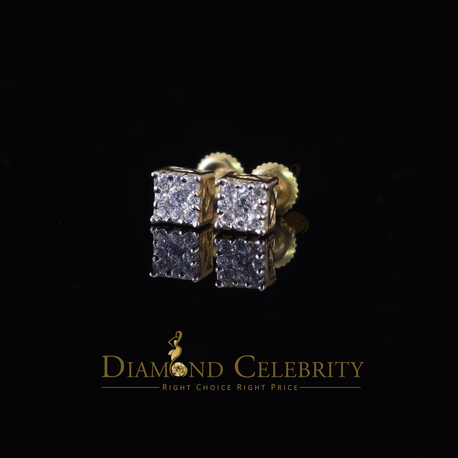 DiamondCelebritees  0.55ct Cubic Zirconia Hip Hop 925 Yellow Silver Women's & Men's Square Earrings