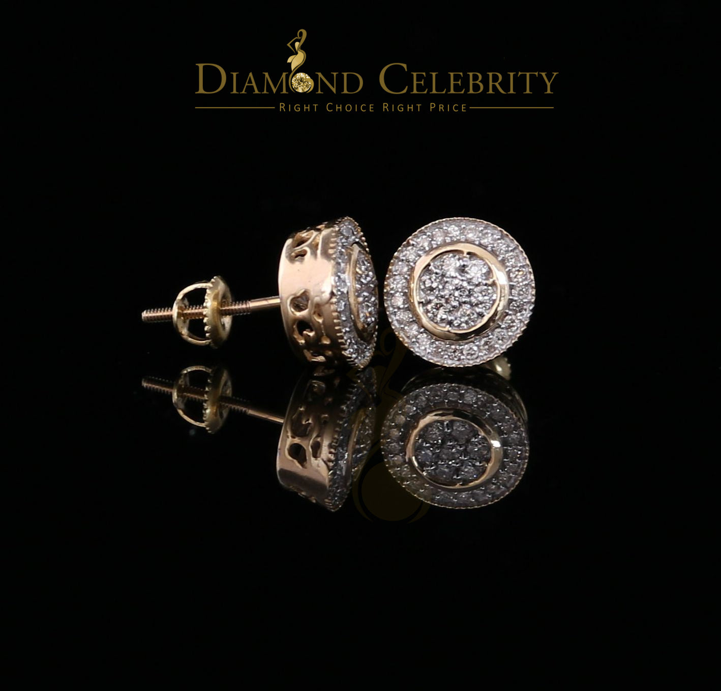 DiamondCelebritees 10K Real Yellow Gold Real Diamond 0.50CT Men's/Women's Stud Round flower Earring